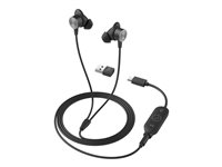 Logitech Zone Wired Earbuds - Kuulokkeet + mikrofoni - korvansisäiset - langallinen - 3,5 mm jakkiliitin - melua vaimentava - grafiitti - optimoitu UC:lle 981-001013