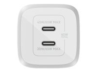 Belkin BoostCharge Pro GaN - Verkkosovitin - PPS ja GaN-teknologia - 65 watti(a) - Fast Charge, PD 3.0 - 2 lähtöliittimet (2 USB-C:tä) - valkoinen WCH013VFWH